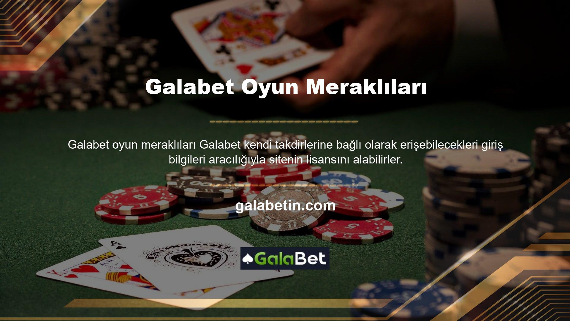 Galabet, müşterilerinin bahis, canlı bahis (gürültü), casino veya çevrimiçi casino, sanal sporlar, poker, Türkiye pokeri ve kazı kazan kartları gibi çeşitli bahis seçenekleri arasından seçim yapmasına olanak tanır
